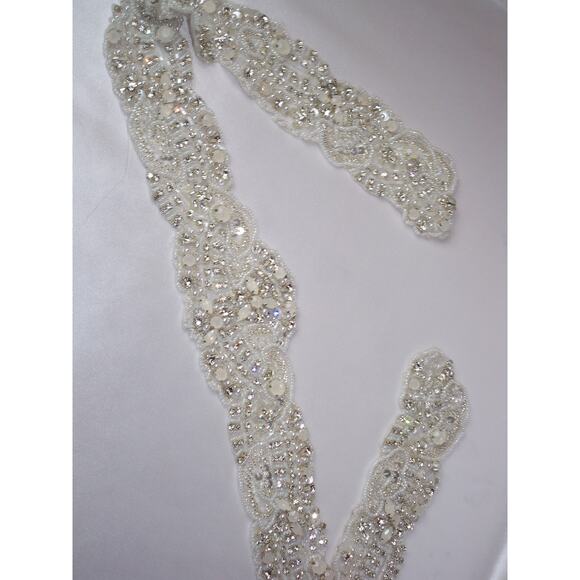 Opalescent beaded wedding bridal belt sash, rhinestone beaded sash belt410 - Picture 3 of 5